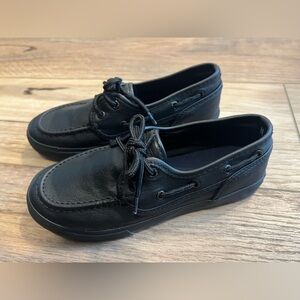 Nautica Black Leather Dressy Boat Shoes, boys size 3, slip-on, loafer